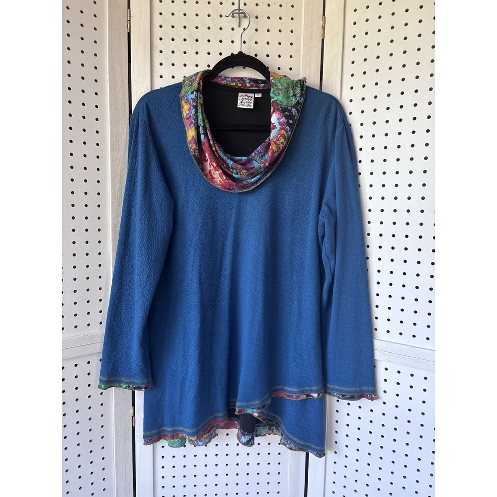 Parsley & Sage Women's M Long SLV Tunic Cowl Neck Rayon Blend Jersey Blue